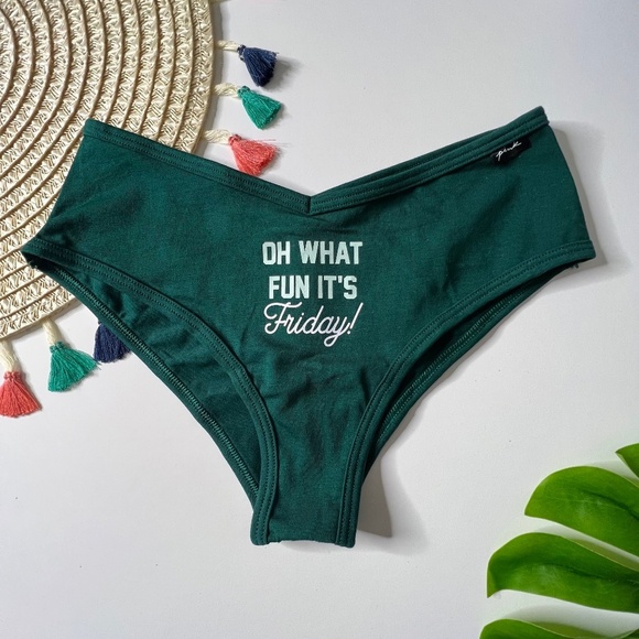 Victoria's Secret PINK Cotton Cheekster Panty Oh What Fun Its Friday Green NEW - Picture 1 of 3